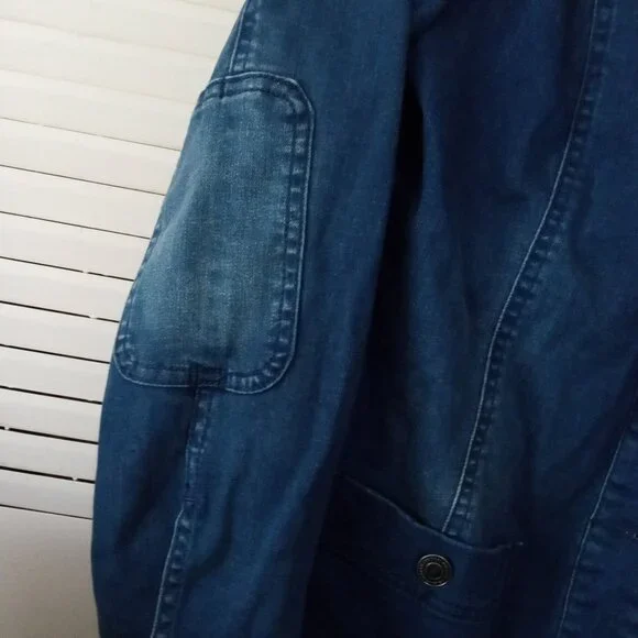 ISAAC MIZRAHI LIVE Blue Denim Barn Chore Coat Jacket Size 2 XS S QVC *No Belt - Picture 8 of 12